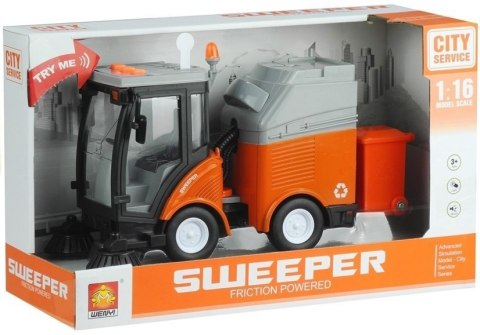 Zamiatarka Uliczna Kosz Światła Dźwięki Pomarańczowa 1:16 LEAN Toys