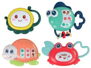 Dziecięcy Zestaw Grzechotek 4 Sztuki Żółw Rybka Zwierzęta Morskie Gryzak LEAN Toys