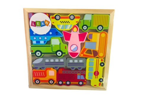 Drewniane Puzzle Środki Transportu Do Dopasowania Autobus Taxi LEAN Toys
