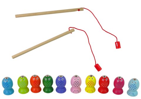 Drewniana Gra Zręcznościowa Łowienie Rybek 2 Wędki Kotek LEAN Toys