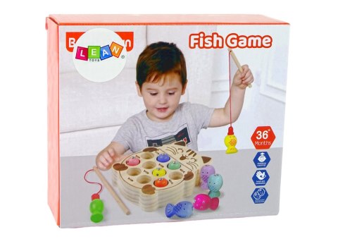 Drewniana Gra Zręcznościowa Łowienie Rybek 2 Wędki Kotek LEAN Toys