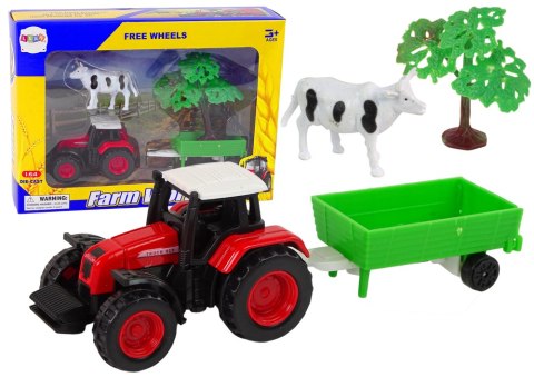 Zestaw Farma Traktor Przyczepa Krowa 1:64 LEAN Toys