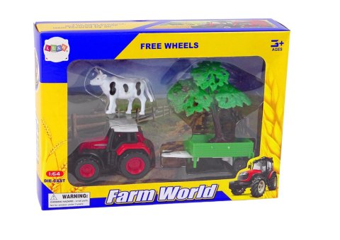 Zestaw Farma Traktor Przyczepa Krowa 1:64 LEAN Toys