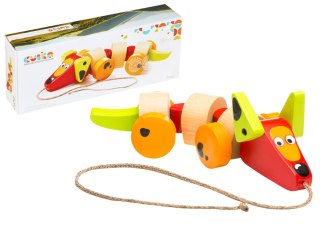 Drewniany Pies Jamnik na sznurku Zabawka do ciągnięcia 13623 LEAN Toys