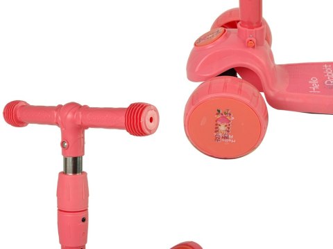 Hulajnoga Trójkołowa Balansowa Siodełko Różowa Muzyka Diody Królik LEAN Toys