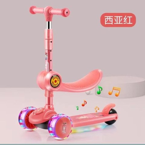 Hulajnoga Trójkołowa Balansowa Siodełko Różowa Muzyka Diody Królik LEAN Toys