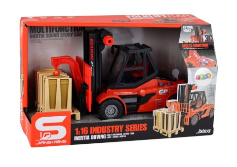 Wózek Widłowy 1:16 Ruchome Widły Dźwięki Światła Czerwony LEAN Toys