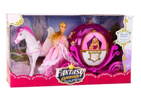 Karoca Z Koniem Lalka Księżniczka Kareta Różowa Pegaz Zestaw LEAN Toys