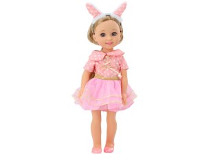 Lalka Różowa Sukienka Długie Włosy Opaska Szczotka 38cm LEAN Toys
