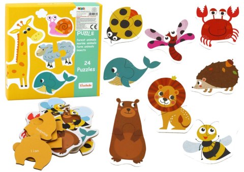 Puzzle Edukacyjne Zwierzątka Układanka Nauka Angielskiego 48 ele. LEAN Toys