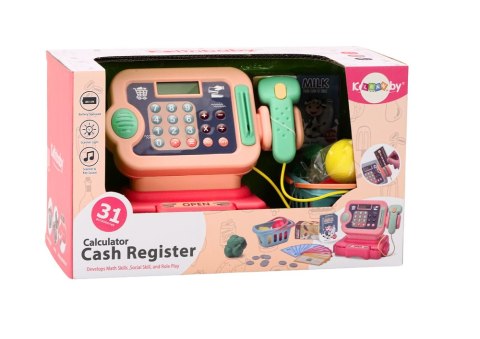 Kasa Fiskalna Nauka Liczenia Monety Koszyk Światła Dźwięki Różowa LEAN Toys