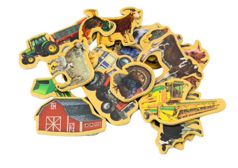 Zestaw Magnesy Drewniane Zwierzęta Domowe Maszyny Rolnicze 20 Sztuk LEAN Toys