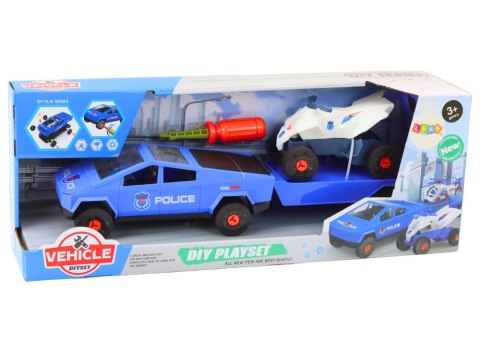 Zestaw Nowoczesne Auto z Quadem i Lawetą Do Rozkręcania DIY Niebieski LEAN Toys