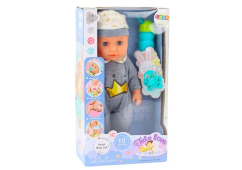 Lalka Bobas W Szarej Piżamce Siusiająca Butelka Smoczek Dźwięki LEAN Toys