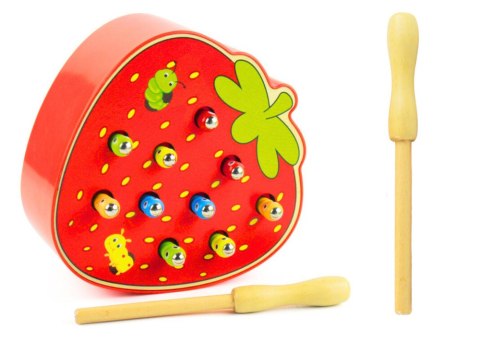 Drewniana Gra Zręcznościowa Złap Robaczka Truskawka Czerwona LEAN Toys
