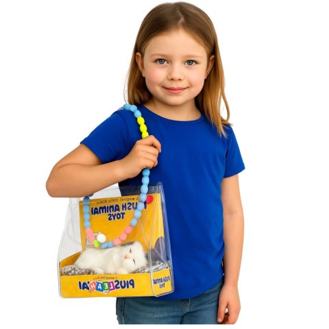 Śpiący Biały Kot Na Poduszce Figurka z Futerkiem Torba Dźwięki LEAN Toys