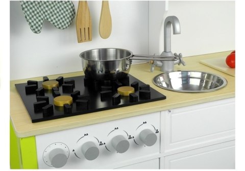 Drewniana Kuchnia Dla Dzieci Zielono Biała Paula Otwierane Elementy LEAN Toys