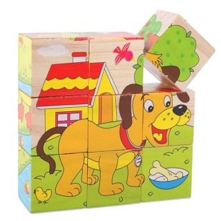 Drewniana Układanka Klocki Farma Puzzle Edukacyjne Zwierzęta 6 Obrazków LEAN Toys