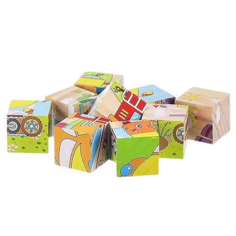 Drewniana Układanka Klocki Farma Puzzle Edukacyjne Zwierzęta 6 Obrazków LEAN Toys