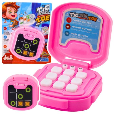 Gra Elektroniczna Kółko i Krzyżyk Tic Tac Toe 9 Trybów Różowa LEAN TOYS