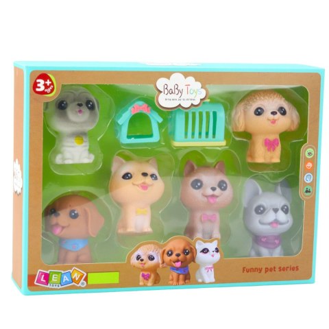 Zestaw Figurek Pieski Gumowe Piszczałka Buda Transporter 6szt LEAN Toys