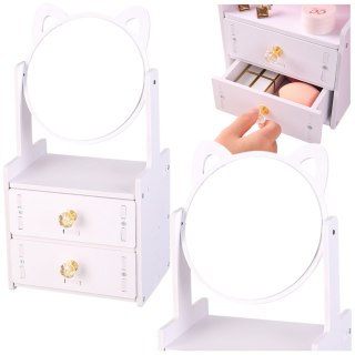 Mini Toaletka Lusterko Do Makijażu Dwie Szuflady Uszy Drewniana Biała LEAN Toys
