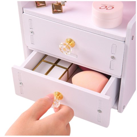 Mini Toaletka Lusterko Do Makijażu Dwie Szuflady Uszy Drewniana Biała LEAN Toys