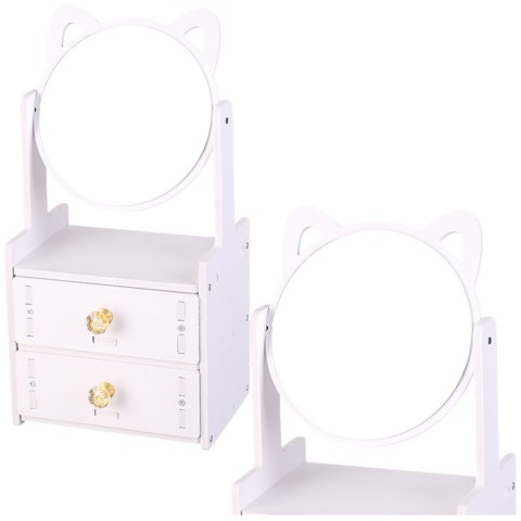 Mini Toaletka Lusterko Do Makijażu Dwie Szuflady Uszy Drewniana Biała LEAN Toys