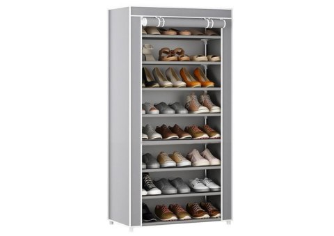 Stojak 8-Poziomowy Na Buty Organizer Szafa Osłona Pyłoszczelna Szara LEAN