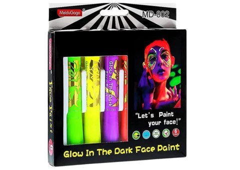 Zestaw Do Malowania Twarzy Pisaki Kredki Neonowe Fluorescencyjne 6szt LEAN Toys