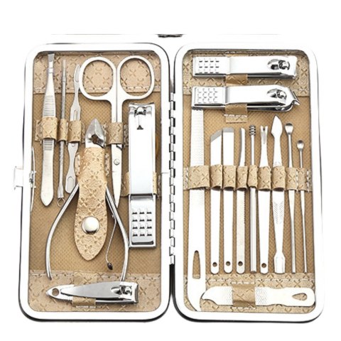 Zestaw Do Manicure I Pedicure w Etui Przybornik Beżowy 20el LEAN