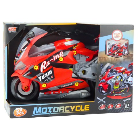 Motocykl Do Rozkręcania 2w1 DIY Warsztat Światła Dźwięki Dym Czerwony 43cm LEAN Toys