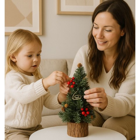 Choinka Ozdobna Dekoracyjna Na Pniu Czerwona Jarzębina Szyszki 26 x 12 cm LEAN