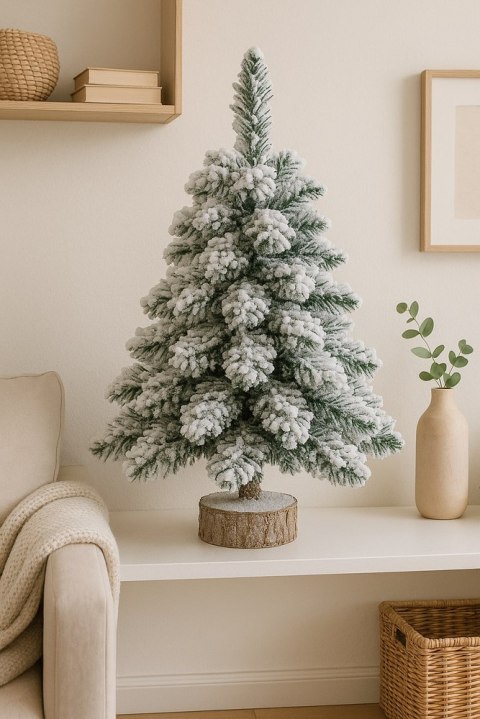 Choinka Ozdobna Dekoracyjna Sztuczna Na Pniu Pokryta Śniegiem 60 x 16 cm LEAN