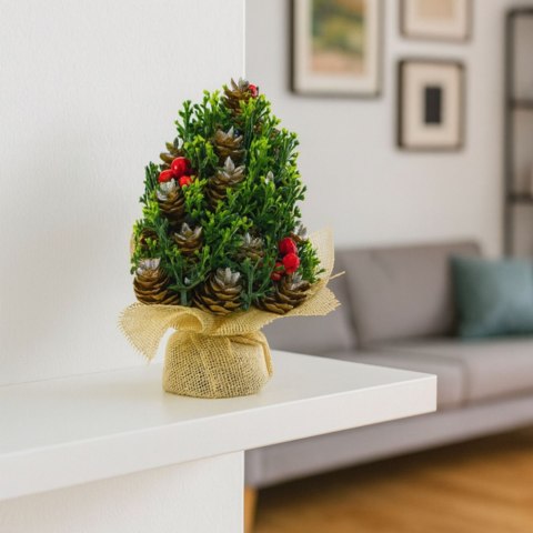 Choinka Sztuczna Dekoracyjna Szyszki Czerwona Jarzębina Ozdoby 17x10cm LEAN