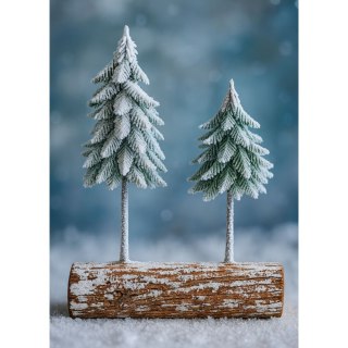 Dekoracja Kompozycja Świąteczna Choinki Na Pniu Pokryte Śniegiem 34 x 28 cm LEAN