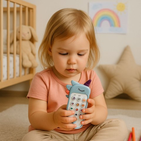 Dziecięcy Telefon Edukacyjny Światła Dźwięki Melodie Niebieski LEAN TOYS