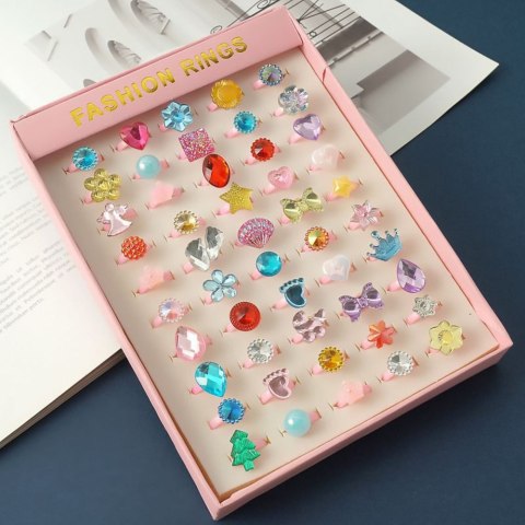 Zestaw Piękności Pierścionki Dla Dzieci Błyszczące Kolorowe 50 szt. LEAN Toys