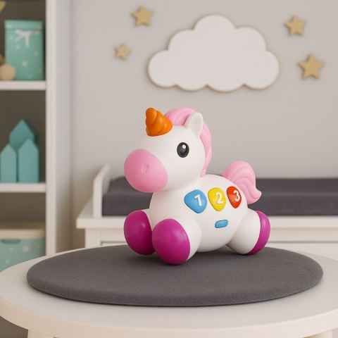 Zabawka Interaktywna Dla Malucha Jednorożec Na Kółkach Światła Dźwięki LEAN Toys