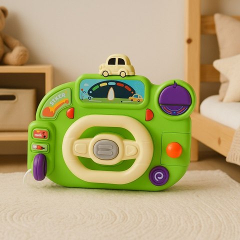Kierownica Interaktywna Dla Dzieci Symulator Jazdy Światła Dźwięki Zielona LEAN Toys