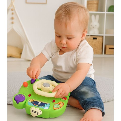 Kierownica Interaktywna Dla Dzieci Symulator Jazdy Światła Dźwięki Zielona LEAN Toys