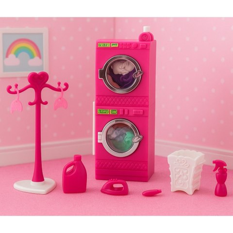 Zestaw Pralnia Dla Lalek Pralka Suszarka Wieszak Kosz Różowe LEAN Toys