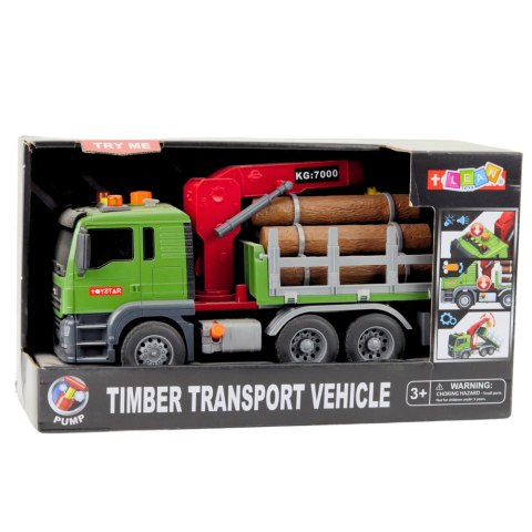 Ciężarówka Transport Drewna Dźwig Bale Drewna Światła Dźwięki LEAN Toys