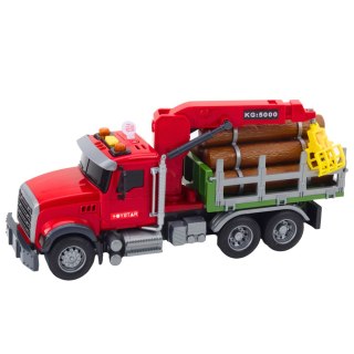Ciężarówka Z Dźwigiem Do Drewna Światła Dźwięki Czerwona 1:14 LEAN Toys