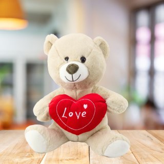 Pluszowa Maskotka Przytulanka Miś z Sercem Kremowy Beżowy 30cm LEAN Toys