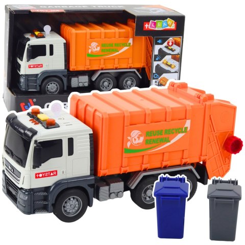 Śmieciarka Kosze Na śmieci Światła Dźwięki Pomarańczowa 1:14 LEAN Toys