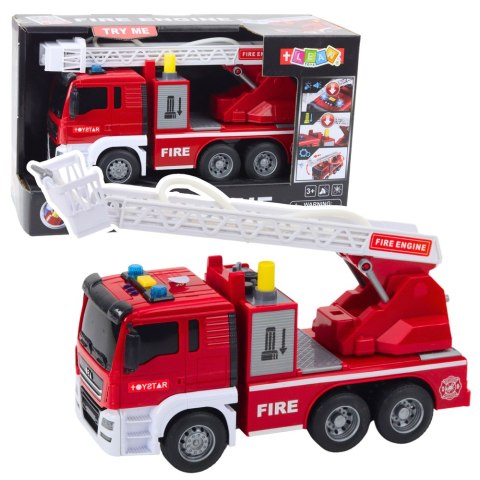 Straż Pożarna Z Wysięgnikiem Woda Światła Dźwięki Czerwony 1:14 LEAN Toys