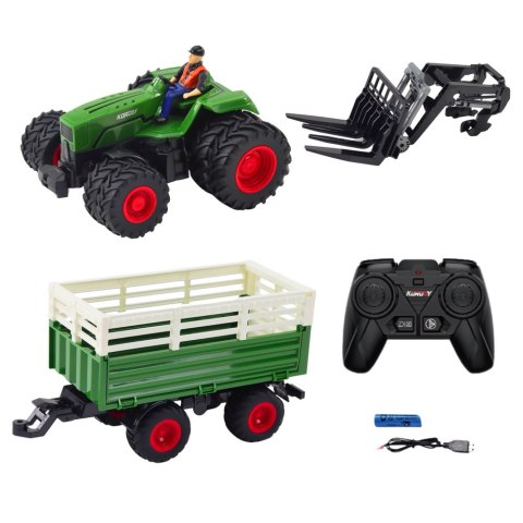 Traktor Rolniczy Z Przyczepą i Widłami Podwójne Koła Zdalnie Sterowany RC LEAN Toys