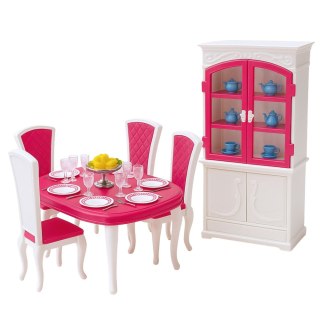Zestaw Jadalnia Dla Lalek Stół Krzesła Kredens Zastawa LEAN Toys