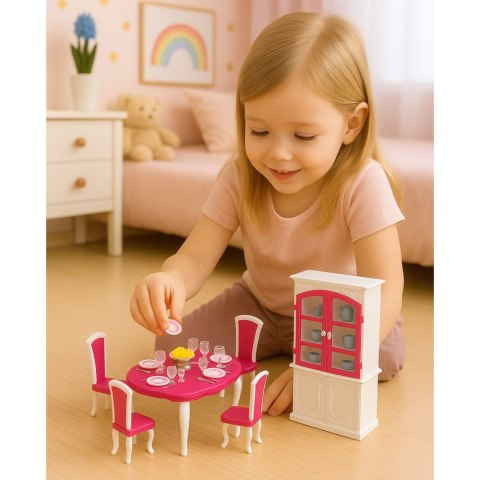 Zestaw Jadalnia Dla Lalek Stół Krzesła Kredens Zastawa LEAN Toys